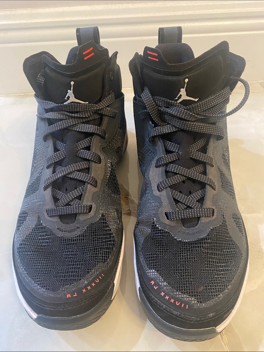 Nike Black and Gray Air Jordan Basketball Sneakers with Red Accents